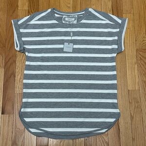Cupio Gray and White Striped Short Sleeve Top